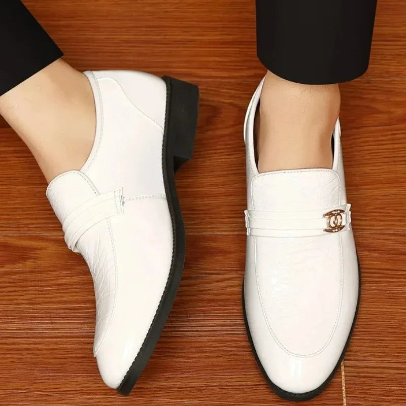 Men's Pointed Toe Patent Leather Dress Shoes - Slip-On Wedding & Business Loafers