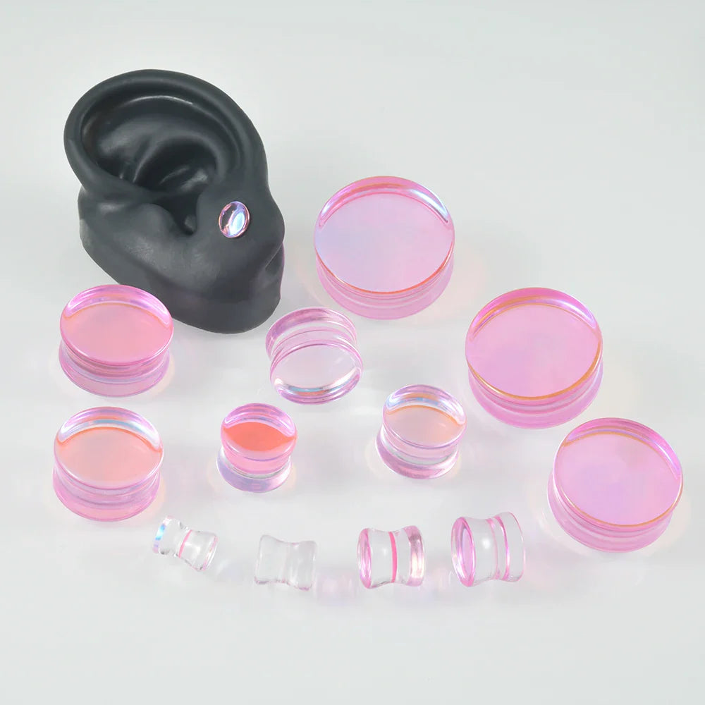 Natural Glass Double Flared Ear Plugs – Colorful Ear Tunnel Gauge Expanders Body Piercing Jewelry