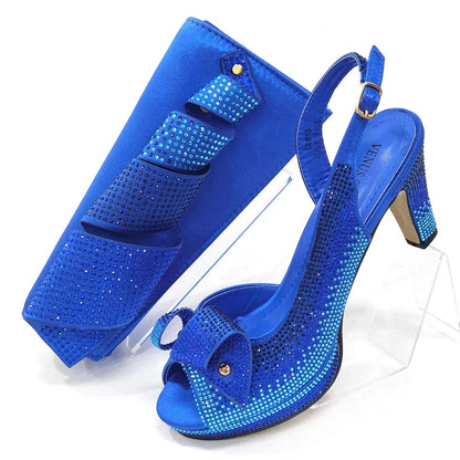Venus Chan Women’s Rhinestone High Heels & Bag Set - Elegant Peach INS Style African Fashion Design