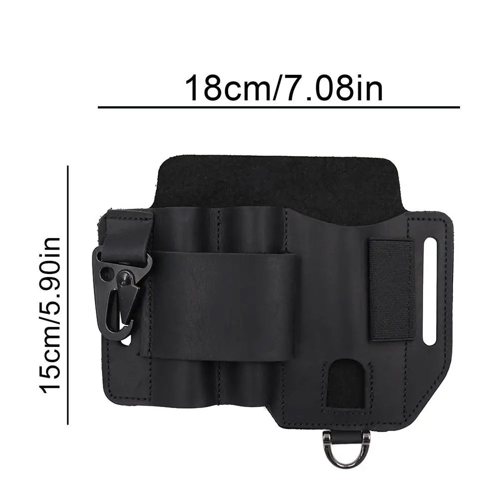 Men’s Leather EDC Belt Sheath Organizer – Pocket Multitool Pouch with Pen & Flashlight Holder