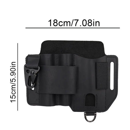 Men’s Leather EDC Belt Sheath Organizer – Pocket Multitool Pouch with Pen & Flashlight Holder