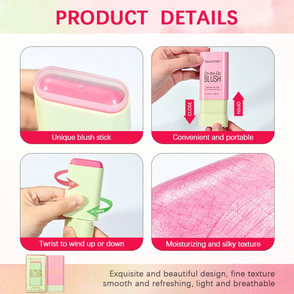 Waterproof Cream Blush Stick — High-Pigment Makeup Rouge for Brightening Skin Tone