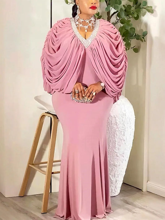Plus Size African Dashiki Dress - Elegant Ankara Batwing Sleeve Evening Party Gown
