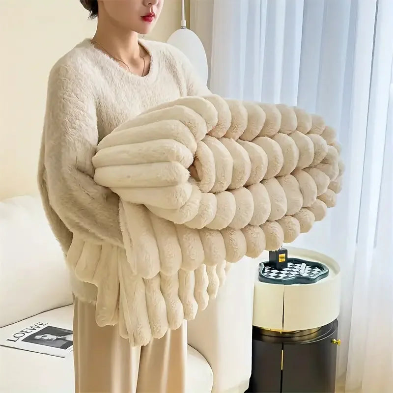 Simplicity Solid Color Flannel Blanket – Thick Wide Stripe Multifunctional Warm Blanket for Autumn & Winter