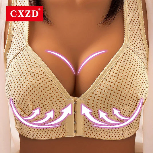 CXZD Wireless Push Up Bra - Full Coverage Front Closure Support Bra for Women with Large Bust