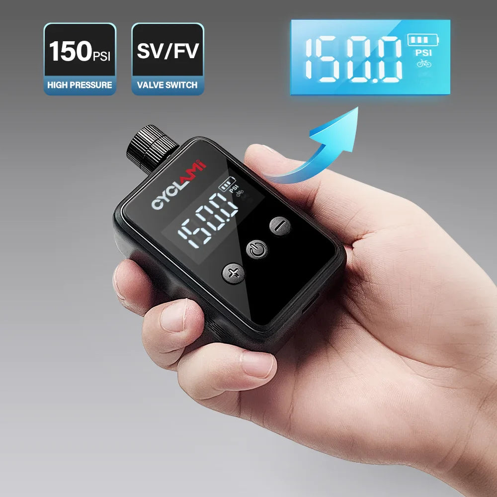 150 PSI Portable Bike Air Pump – MINI Electric Compressor, Fast Rechargeable, Tire Inflator with Digital Gauge Display