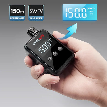 150 PSI Portable Bike Air Pump – MINI Electric Compressor, Fast Rechargeable, Tire Inflator with Digital Gauge Display