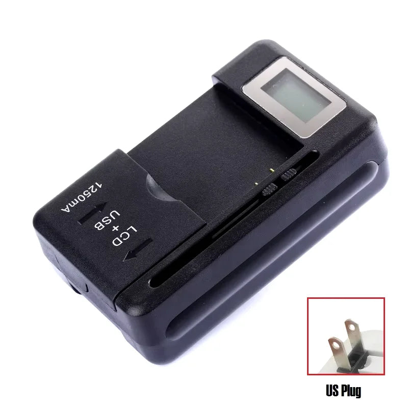 Universal Car Mobile Battery Charger - EU/US Plug with LCD Indicator Screen & USB Port for Phone Battery Charging
