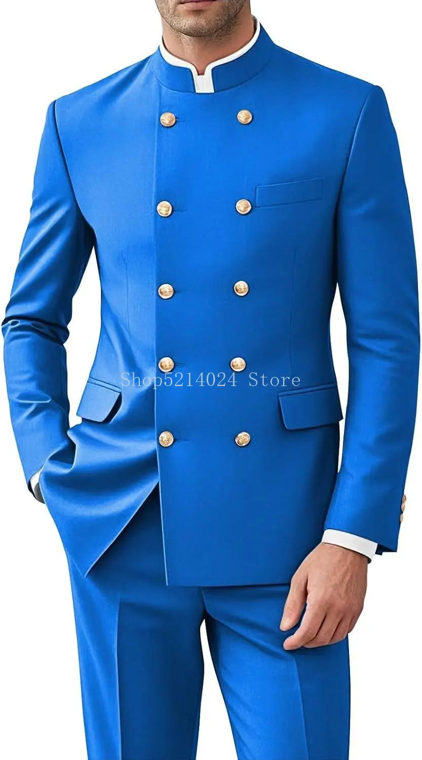 Men's 2-Piece Suit Set - Gold Button Jacket and Pants for Weddings & Formal Events