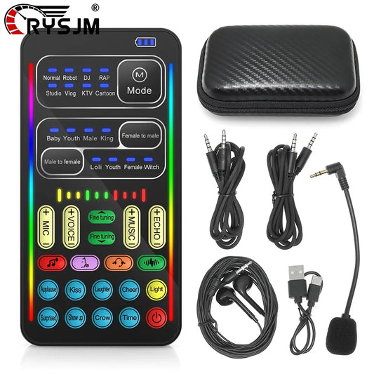 I9 Mini Voice Changer Sound Card Kit - Audio Effects Machine with Headphones & Microphone for Phone Live Streaming