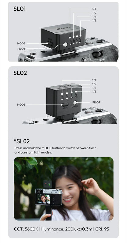 Ulanzi SL01/SL02 Spark Lite Mini Camera Flash – Portable Photo & Video Light for Sony, Canon, Nikon DSLR, Vlog & Livestream
