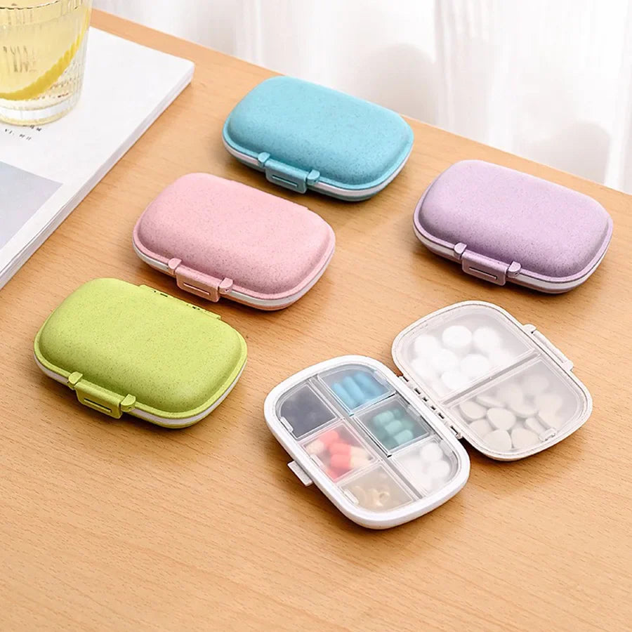 8-Grid Travel Pill Organizer – Small Wheat Straw Medicine Container with Seal Ring