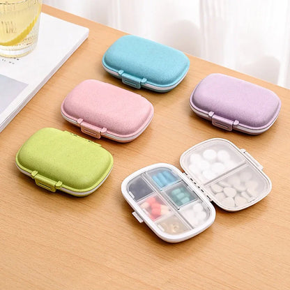 8-Grid Travel Pill Organizer – Small Wheat Straw Medicine Container with Seal Ring