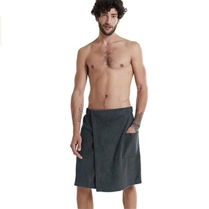 Men's Wearable Bath Towel - Soft Shower Wrap with Pocket for Spa, Gym & Beach
