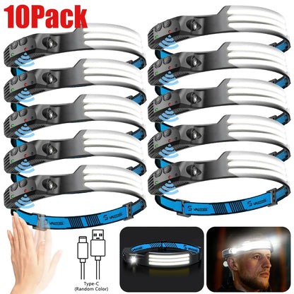 LED Sensor Headlamp – Built-in Battery 270° Wide Beam USB Rechargeable Head Flashlight, Ultra Bright Outdoor Headlight for Camping, Fishing & Work Use