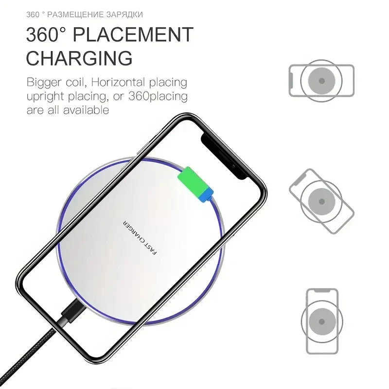 Wireless Phone Charger Stand - Fast Charging Pad Dock for iPhone 16/15/14/13/12/11, Samsung & Xiaomi
