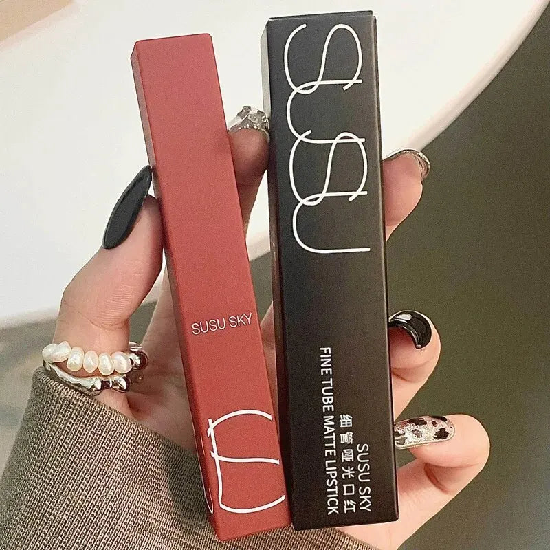 TX010 Thin Tube Matte Lipstick – Waterproof, Sweatproof, Long-Lasting Lip & Cheek Makeup