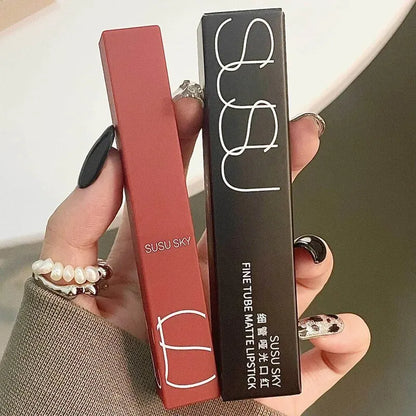 TX010 Thin Tube Matte Lipstick – Waterproof, Sweatproof, Long-Lasting Lip & Cheek Makeup