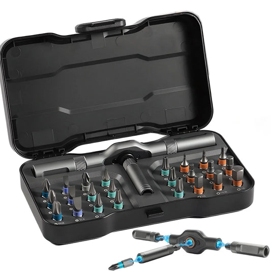 VMAN 24-in-1 Multifunction Ratchet Screwdriver Set – Mini Magnetic Bit Repair Kit for PC, Desk & Household Use