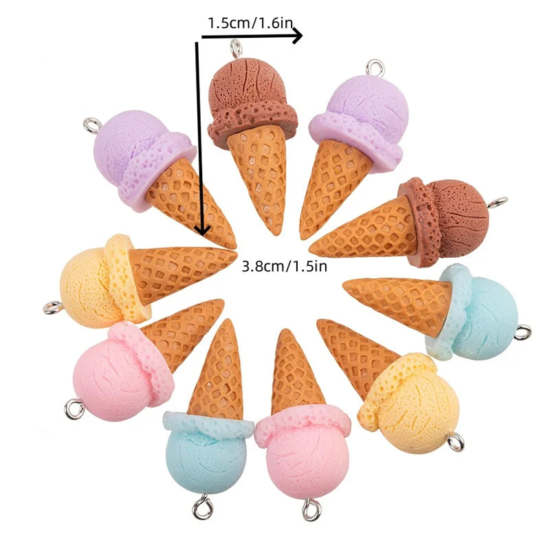3D Ice Cream Resin Charms - Cute Food-Themed Pendants for DIY Earrings, Keychains & Jewelry Accessories