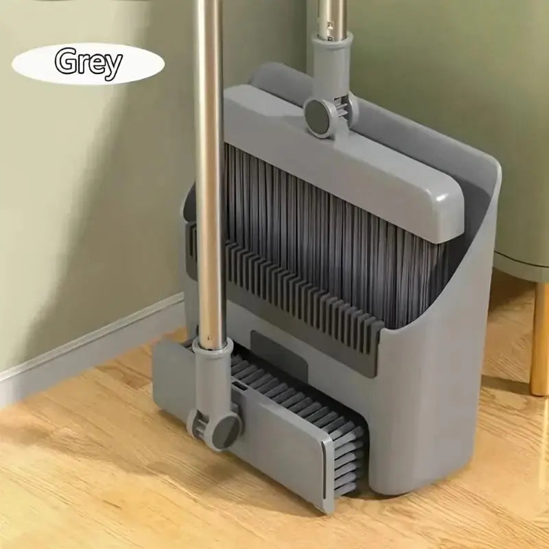 3-in-1 Folding Broom & Dustpan Set - Multi-Surface Floor Cleaning Brush with Strong Bristles