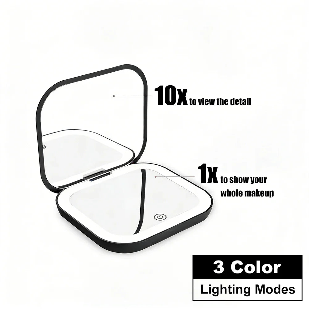 LED Lighted Compact Makeup Mirror - 1X/2X Magnifying Folding Pocket Travel Mirror for Purse & Gift