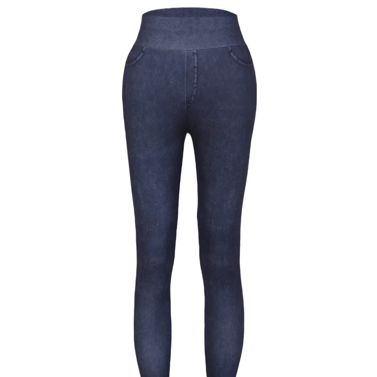 Women's Faux Denim Yoga Leggings - High Waist Stretch Fitness & Workout Skinny Tights