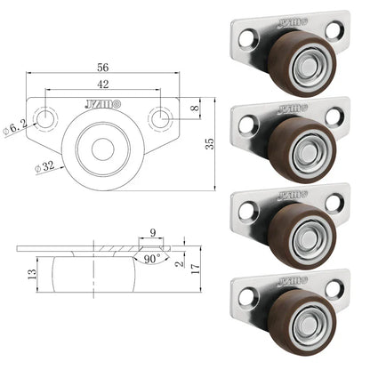 4Pcs Silent Rubber Casters | Low Profile Drawer Wheels for Furniture, Kitchen Cabinets, and Tables - Side Installation Replacement