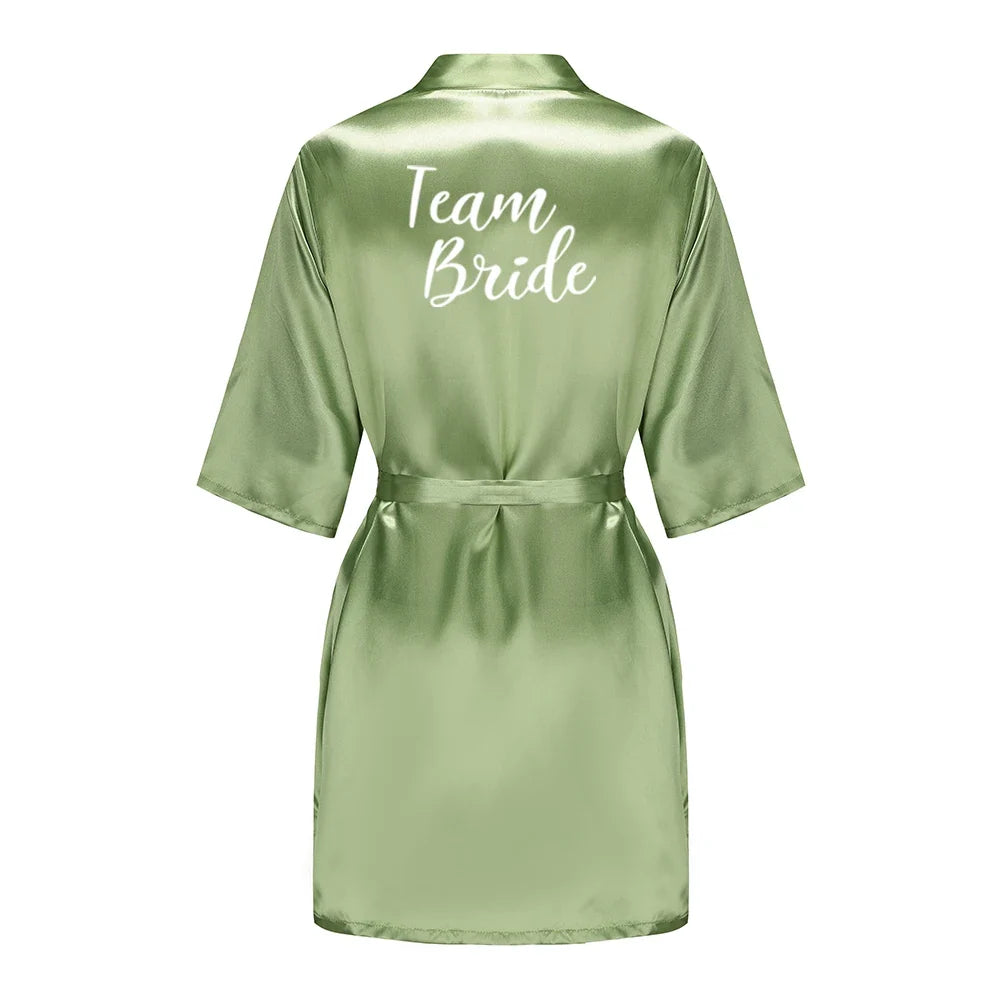 Plus Size Satin Silk Robe for Women - Wedding Bride Bridesmaid Bathrobe Sleepwear in Sage Green