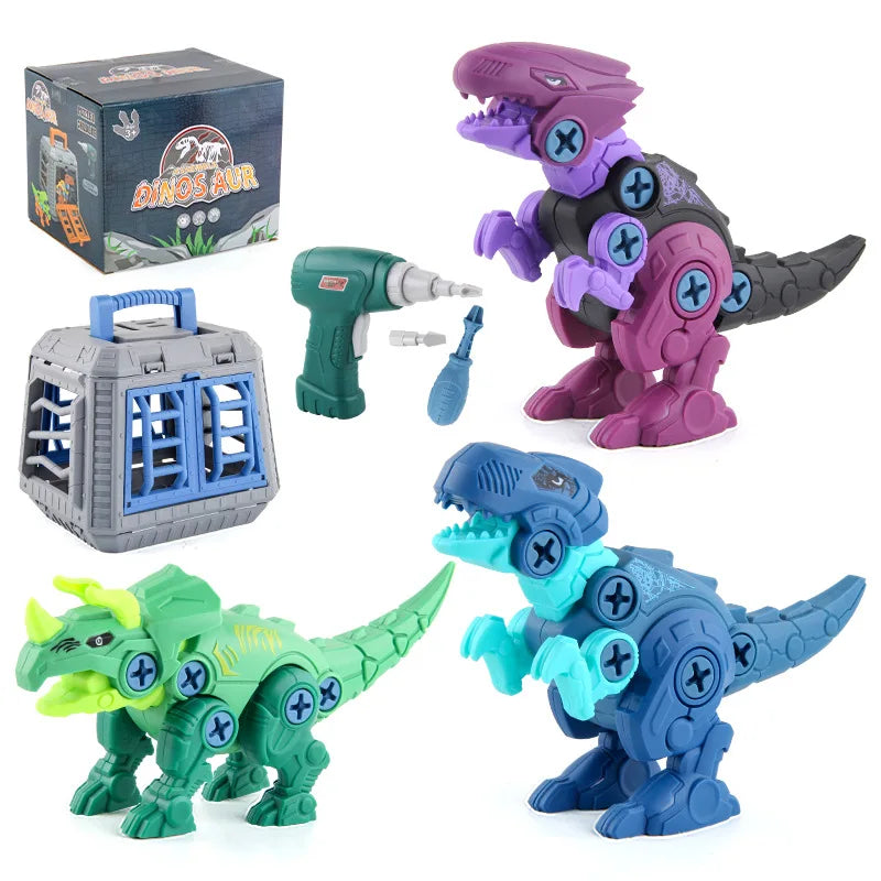 DIY T-Rex Dinosaur Building Blocks Toy – Assembled Model with Mini Electric Drill for Kids
