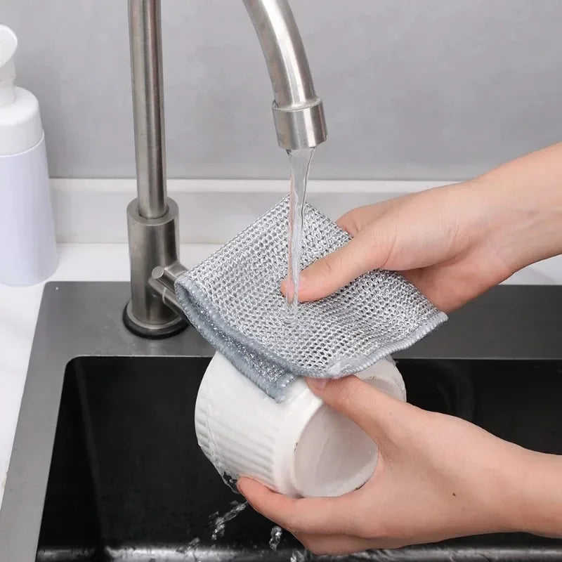 20/5PCS Thickened Steel Wire Cleaning Cloth – Non-Scratch Double-Layer Microfiber Mesh Dishrag & Kitchen Towels for Pots