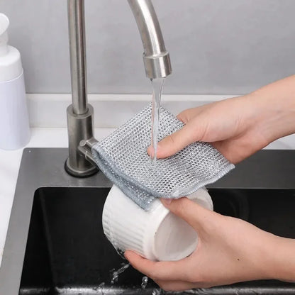 20/5PCS Thickened Steel Wire Cleaning Cloth – Non-Scratch Double-Layer Microfiber Mesh Dishrag & Kitchen Towels for Pots