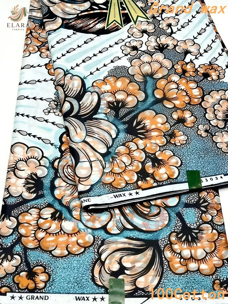 Grand Super African Wax Fabric - 100% Cotton Nigerian Glitter Glam Gold Ankara Print for Sewing