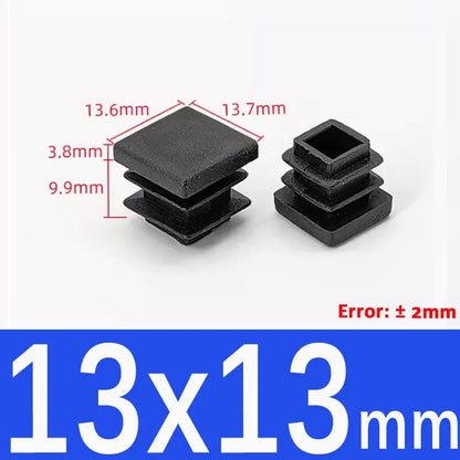Black Square Tube End Caps - Plastic Blanking Plugs for Furniture, Tables & Chairs 10-100mm