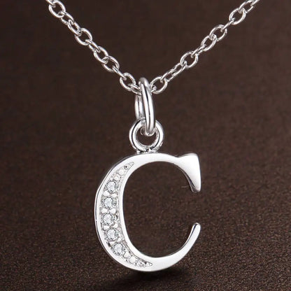 26 Letter 925 Sterling Silver Necklace - Zircon Initial Pendant Jewelry Gift for Women & Girls