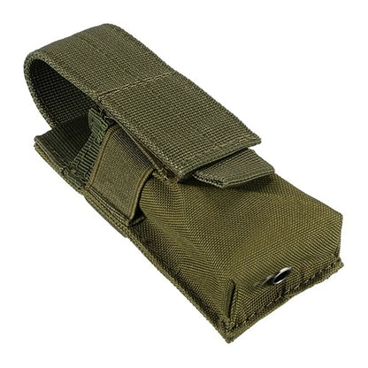 Tactical Single Pistol Magazine Pouch - MOLLE Flashlight Holder, Outdoor Hunting Knife Holster and Torch Case