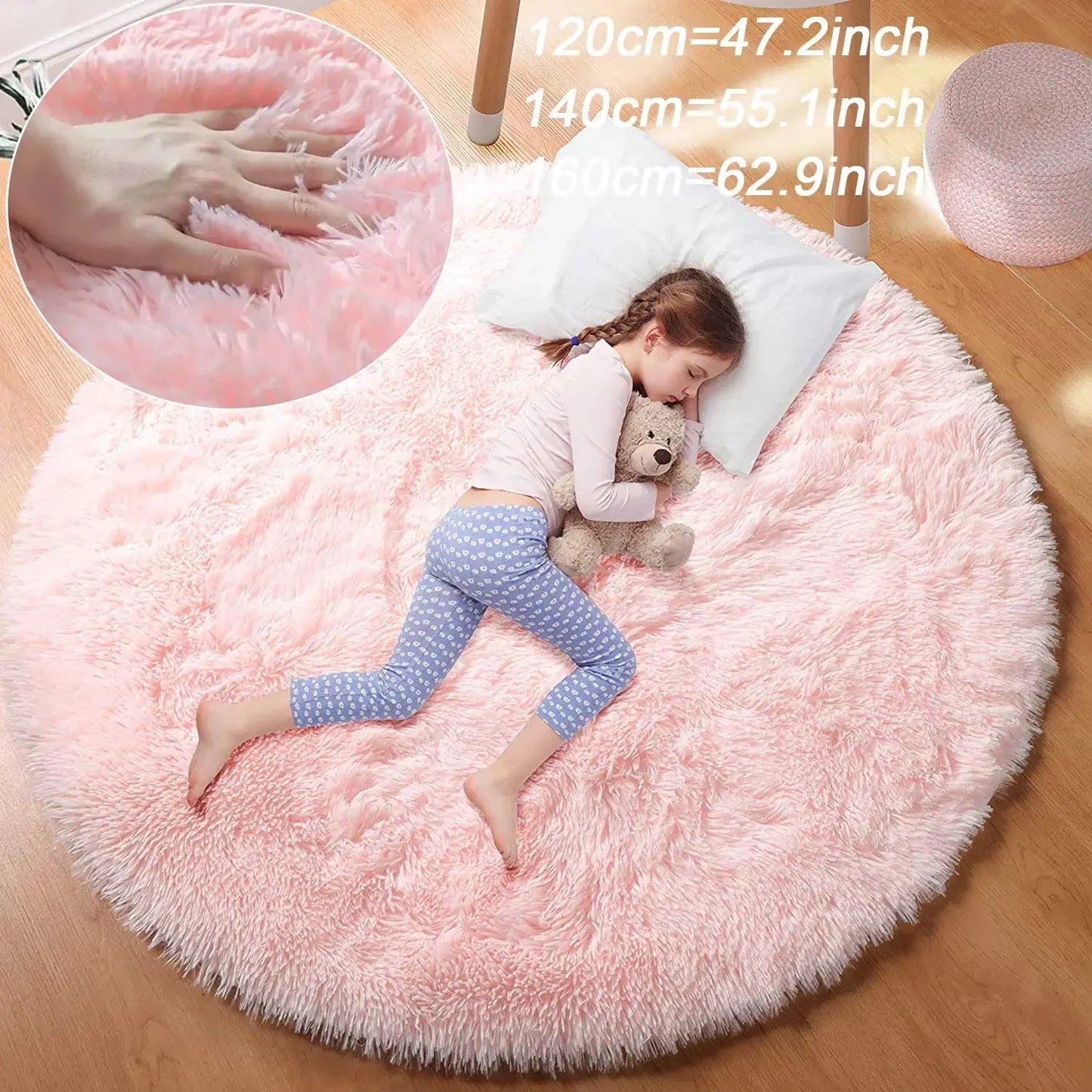 Super Soft Plush Round Rug - Fluffy Thick-Pile Carpet for Bedroom, Living Room, Kids Room & Salon Decor