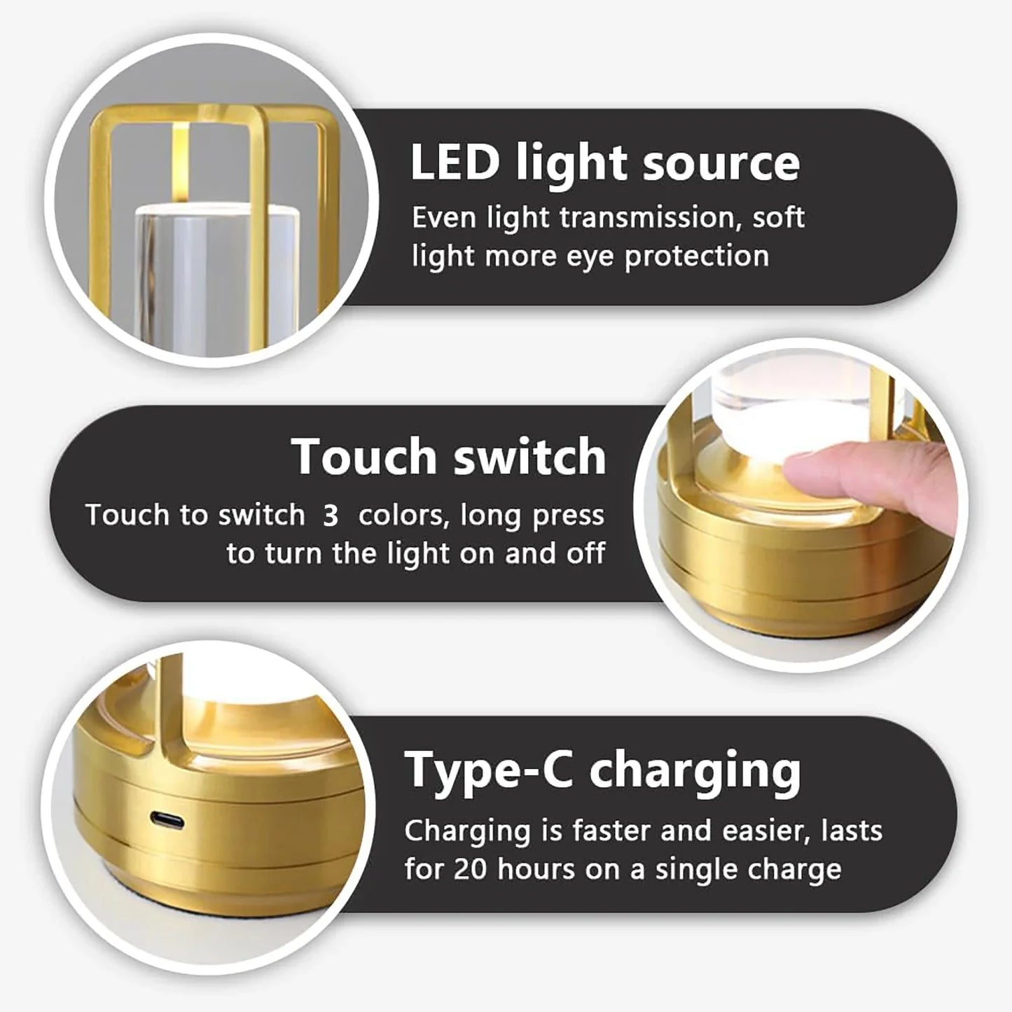 Wireless LED Table Lamp – Rechargeable Touch Sensor Night Light for Restaurant, Hotel & Bedroom Decor
