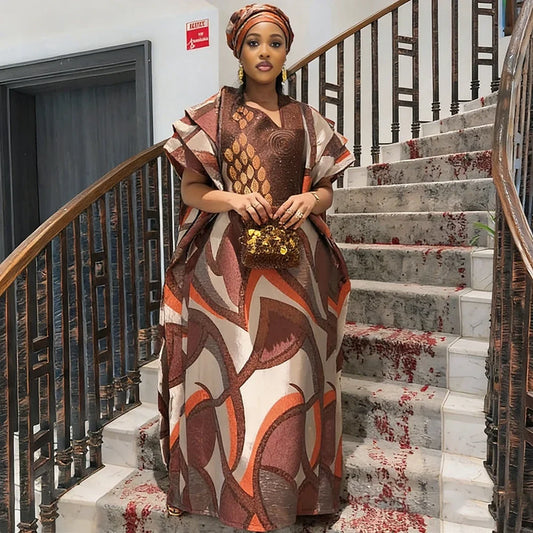 African Dresses for Women - 2026 Traditional Dashiki Ankara Bazin Gown Muslim Kaftan Maxi Long Dress
