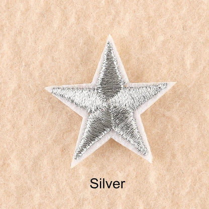10Pcs Mini Star Embroidery Iron-On Patches – DIY Clothing Appliques Pentagram Stickers for Jackets, Jeans & Bags (Black, White, Gold)