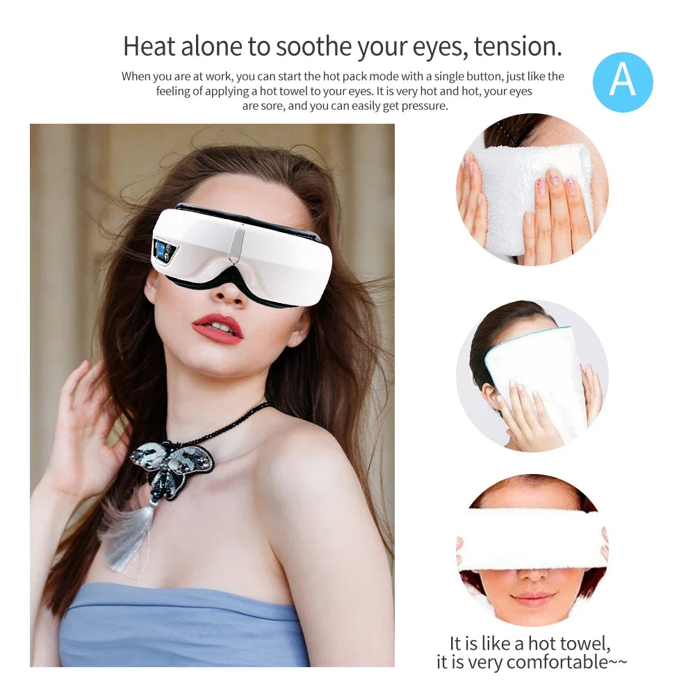 6D Smart Vibration Eye Massager – Hot Airbag Compress, Bluetooth Music Sleep Mask for Eye Relaxation & Fatigue Care