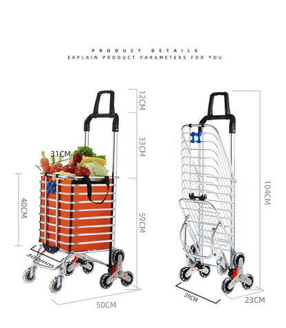 Aluminum Alloy Folding Grocery Cart – Portable Lightweight Shopping Trolley with Step Climbing for Supermarket & Food