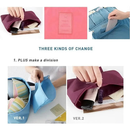 Portable Travel Organizer Bag - Multi-Function Bra Underwear Storage Case and Cosmetic Toiletry Pouch for Outdoor Trips