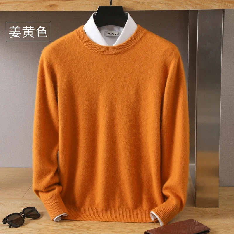 Men's Pure Mink Cashmere Sweater - O-Neck Long Sleeve Knit Pullover Autumn Winter Luxury Top