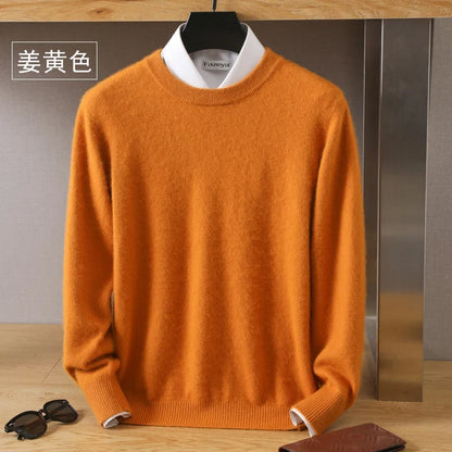 Men's Pure Mink Cashmere Sweater - O-Neck Long Sleeve Knit Pullover Autumn Winter Luxury Top