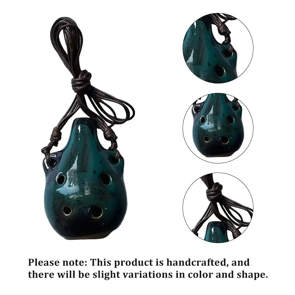 6 Hole Ceramic Mini Ocarina - Handmade Craft Musical Instrument for Beginners and Music Lovers