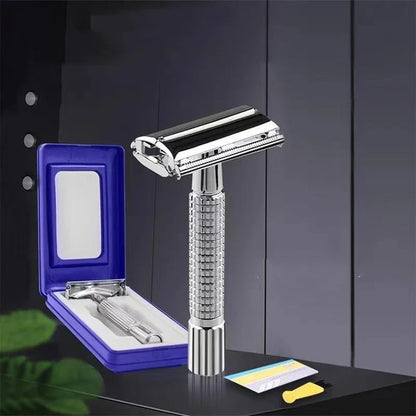 Men's Shaving Razor with Blade – Silver Folding Straight Razor, Stainless Steel Facial Hair Shaving Knife and Holder. Barber Tools
