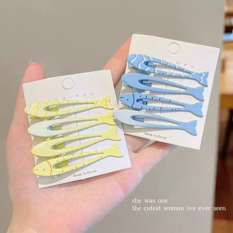Cute Fish Hair Clips Set - 4PCS Blue & Yellow Elegant Side Hairpins for Women & Girls Fashion Accessories