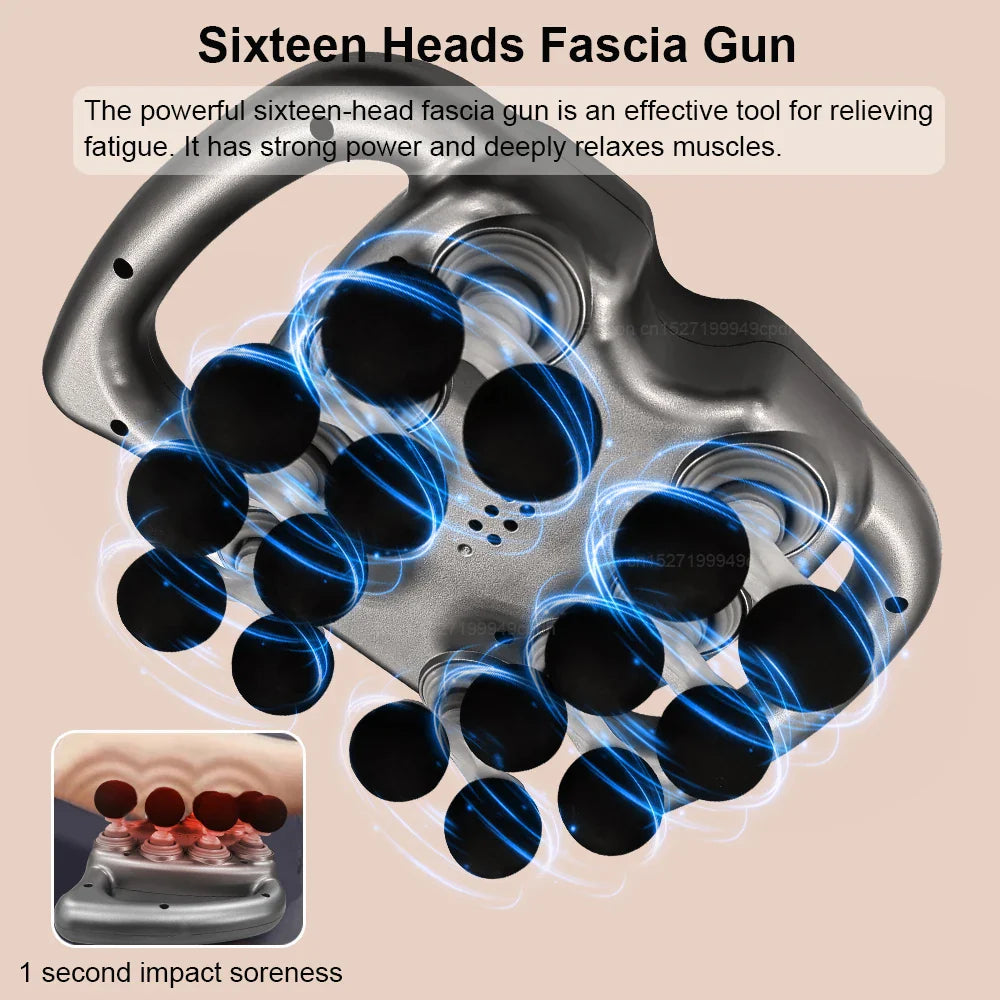 Fascia Gun Muscle Massager | 16-Head High Frequency Neck, Shoulder & Waist Massage Machine – Professional Fascia Massage Gun