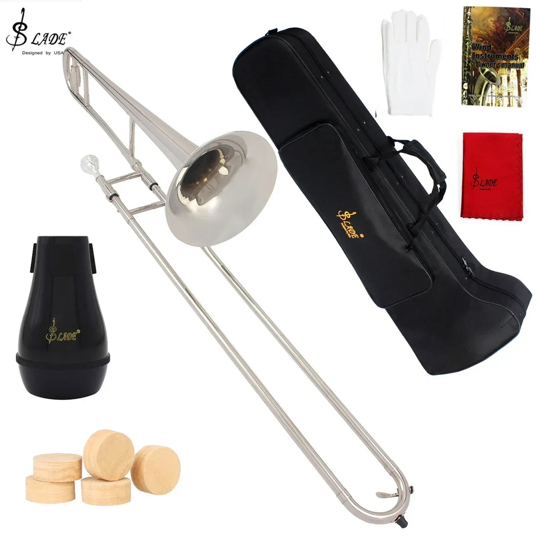 SLADE Bb Trombone Brass Wind Instrument - Tenor Alto Trombone with Cupronickel Mouthpiece & Accessories